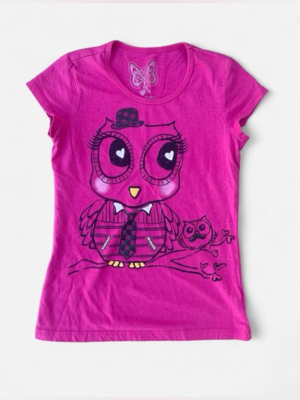2010’s Scene Core Self Esteem Hot Pink Owl Mustache Graphic Baby Tee